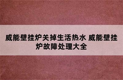 威能壁挂炉关掉生活热水 威能壁挂炉故障处理大全